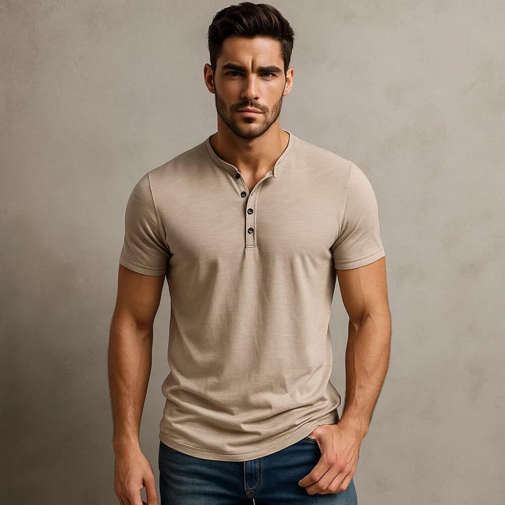 Campeche Men’s 100% Cotton Henley T-Shirt