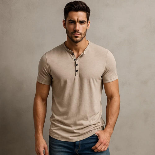 Campeche Men’s 100% Cotton Henley T-Shirt